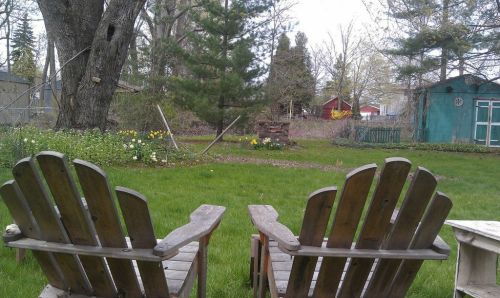 We have a beautiful view. Ignore the pile of leaves.. we have a lot of work ahead of us this summer :)