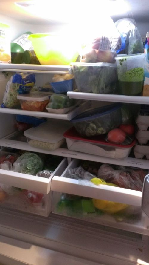 So glad we invested in a big fridge last summer. It's full to the brim with veggies, fruit, and prepped food.